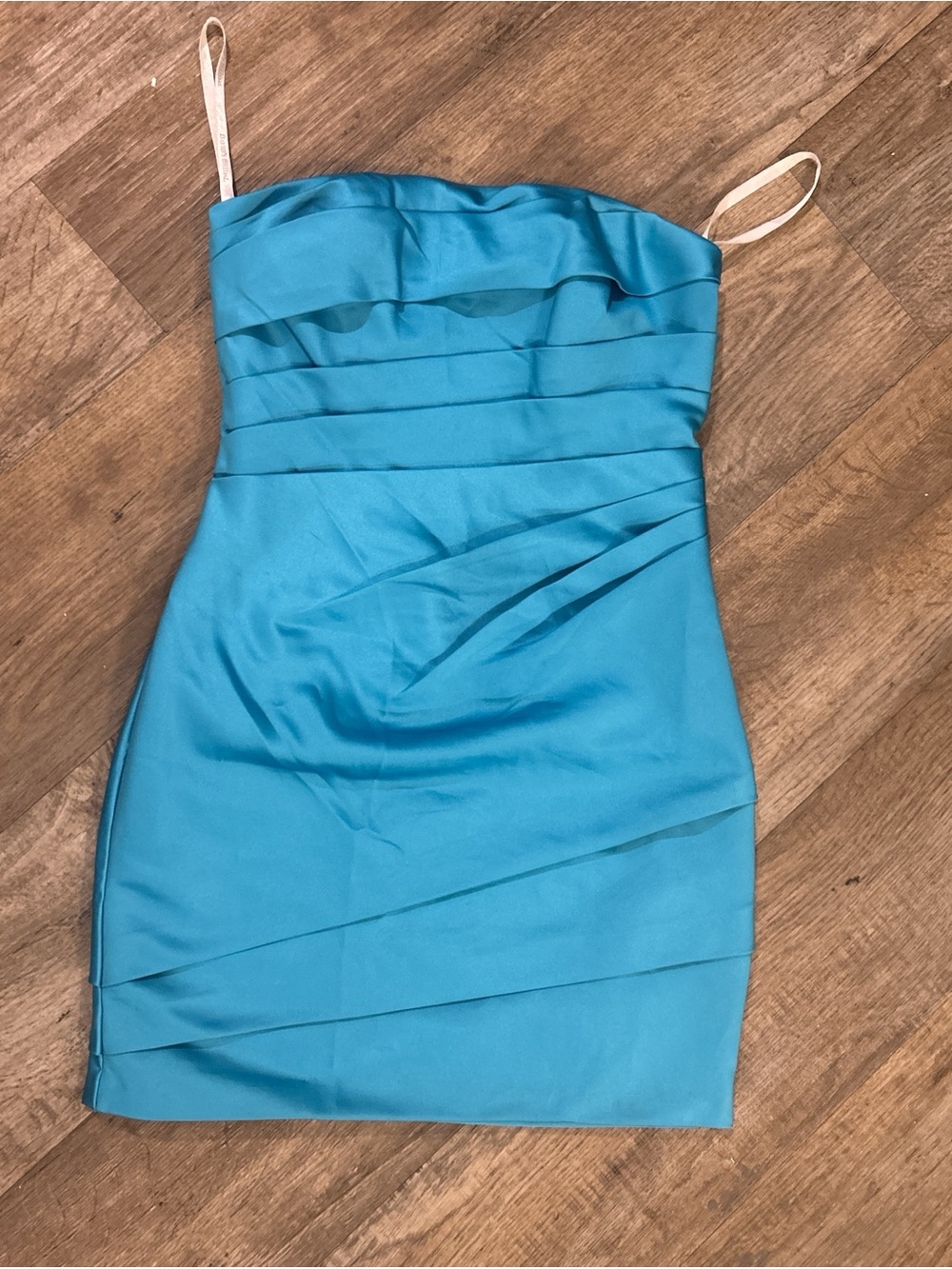 David's Bridal Turquoise Strapless Mini Dress